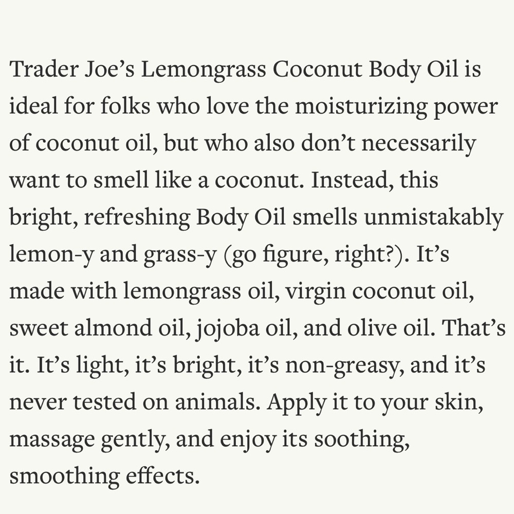 $8❤️‍🔥 Trader Joe’s Lemongrass Coconut Body Oil w/ Jojoba 🧴 NEW - Picture 3 of 3